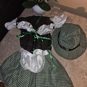 Green and White Costume Dress with A 4 Leaf Clover Hat